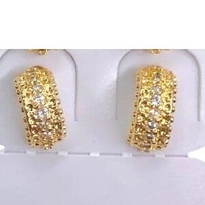 Laminated Gold Tone CZ Half Hoop Earrings Pave Set Sparkling Elegant Jewelry